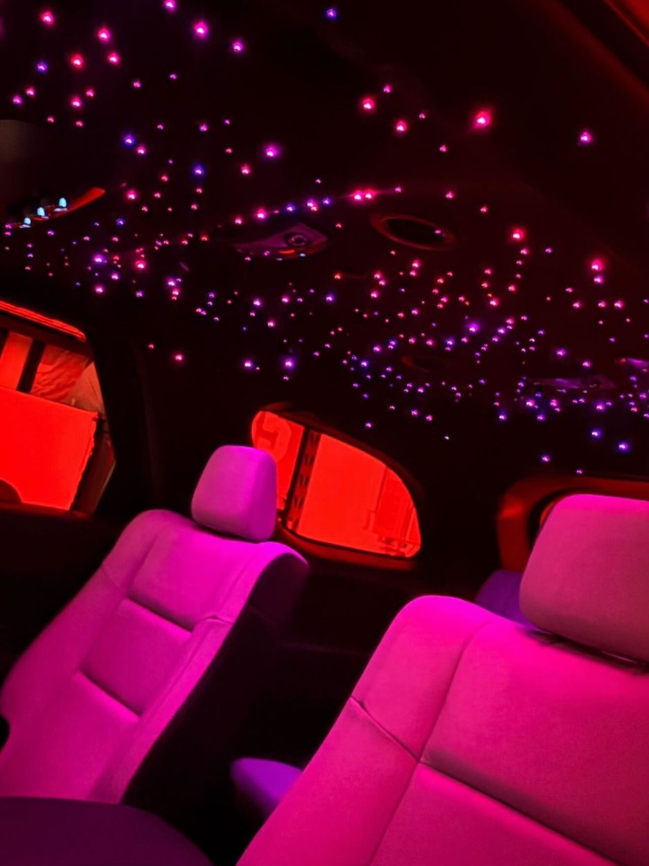 Close up of the starlight headliner over the Durango doors